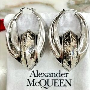 Alexander Mcqueen Chain Hoop Earrings - Brass - Silver - NWT